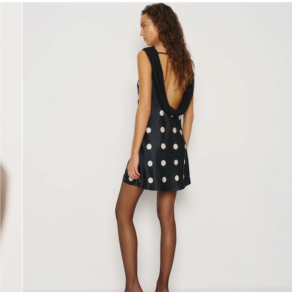 NWT Reformation Black and White Polka dot Jonelle Silk Dress size M - Picture 2 of 4